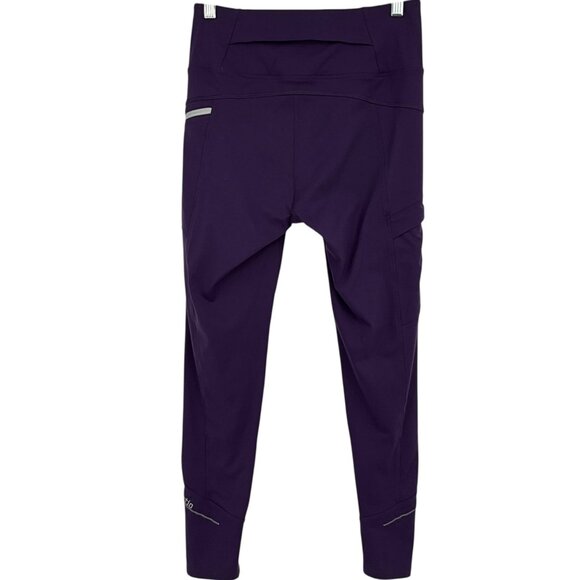 Stio Glide High Rise Crop Tech Tight Leggings Purple Zipped Pocket Size M - Picture 3 of 7